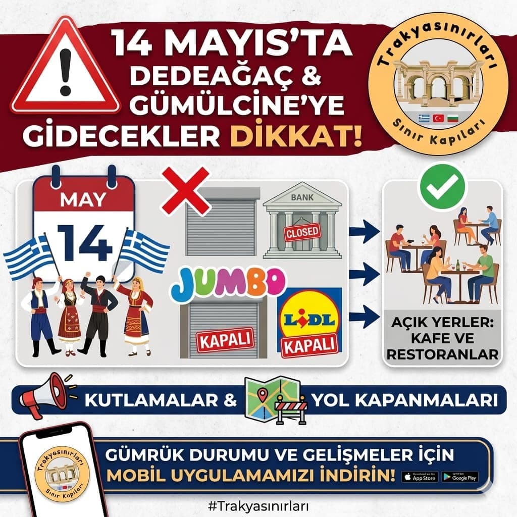 ⚠️ 14 Mayıs’ta Dedeağaç ve Gümülcine’ye Gidecekler Dikkat!