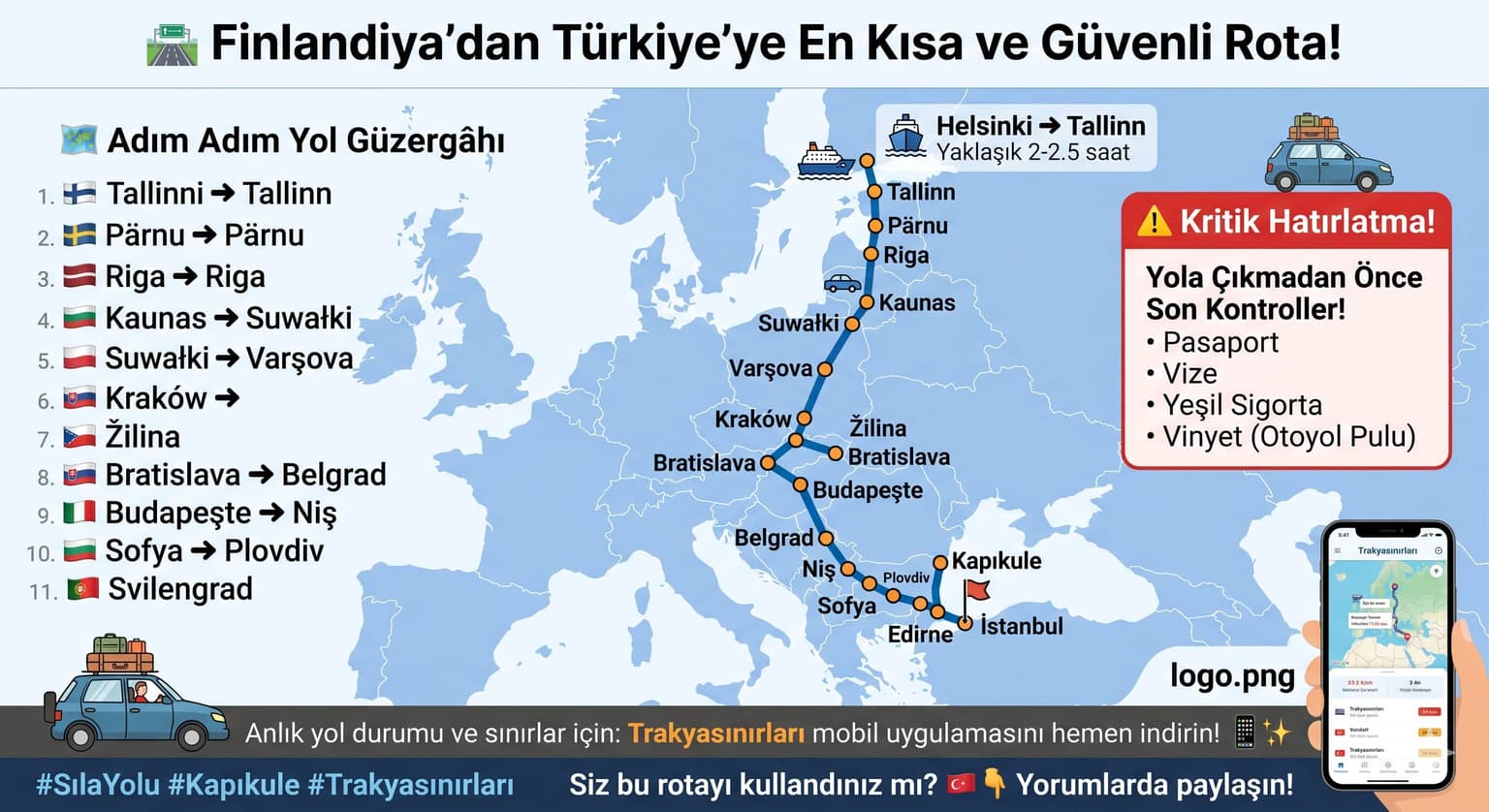 🛣️ Finlandiya’dan Türkiye’ye En Kısa ve Güvenli Rota!
