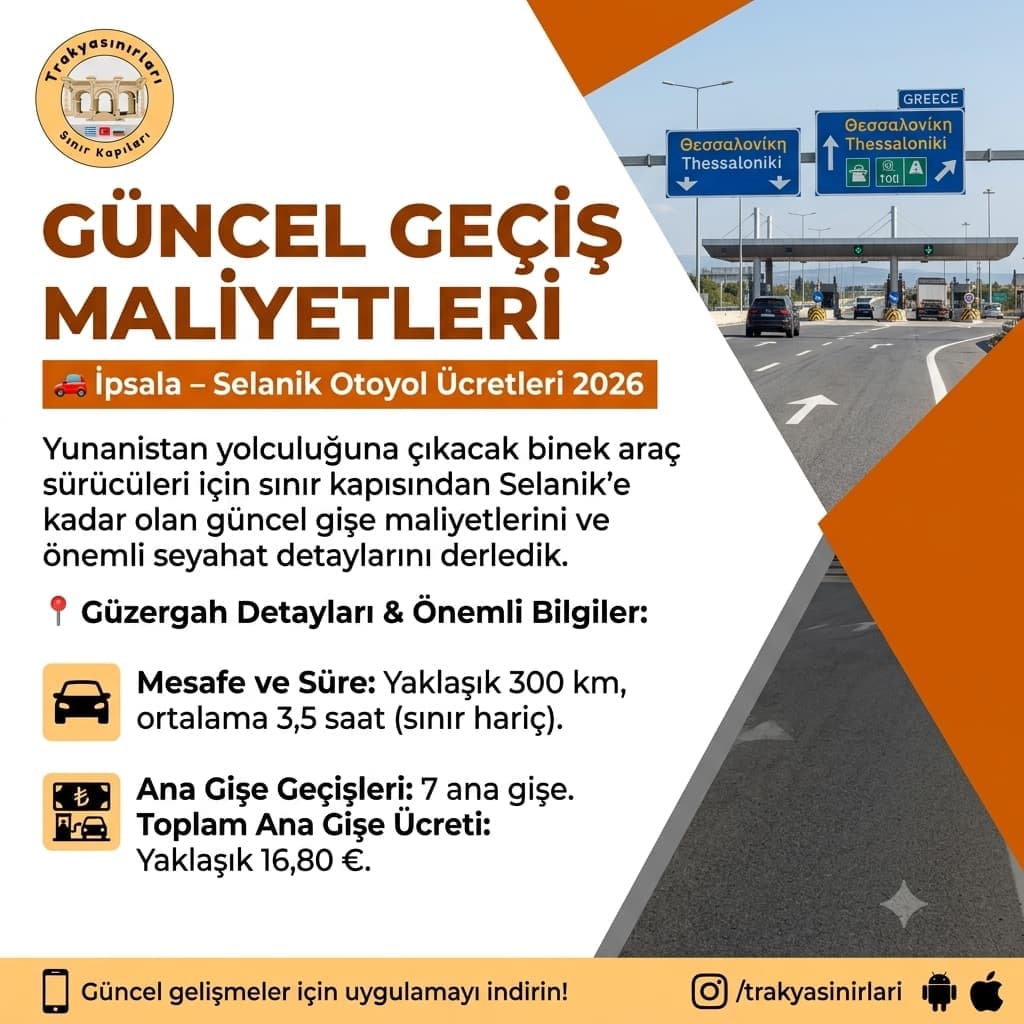 🚗 İpsala – Selanik Otoyol Ücretleri 2026