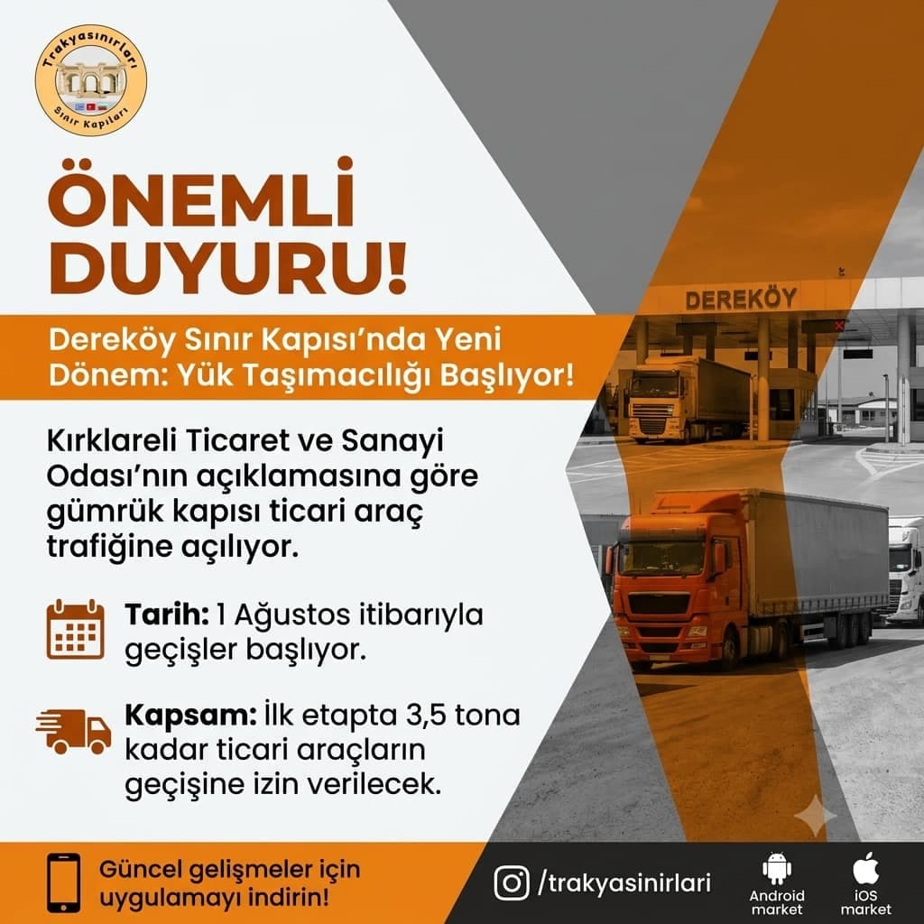 Dereköy Sınır Kapısı’nda Yeni Dönem: Yük Taşımacılığı Başlıyor! 🚛