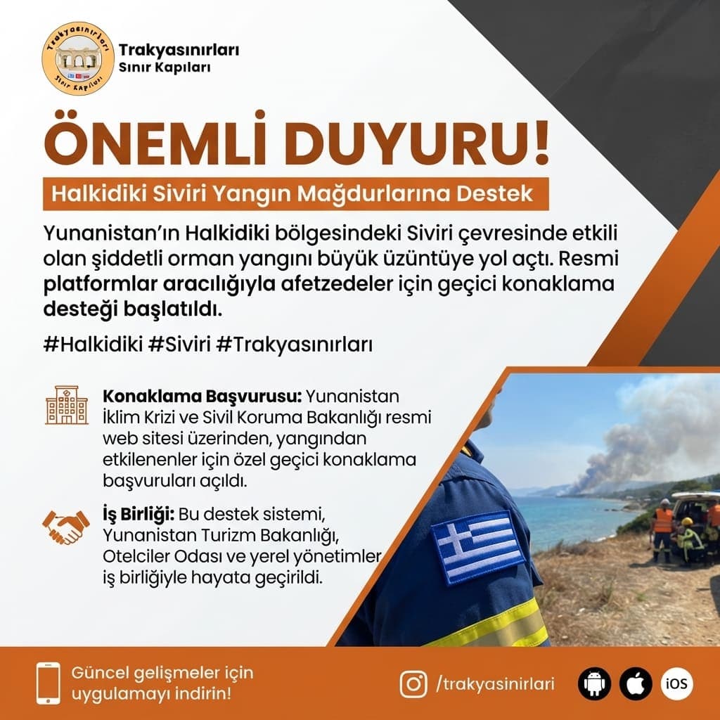 Halkidiki Siviri'deki Yangın Mağdurları İçin Geçici Konaklama Desteği Başlatıldı 🌲⚠️