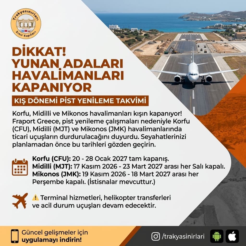 Yunan Adaları Tatilcileri Dikkat: Korfu, Midilli ve Mikonos Havalimanları Kışın Kapanıyor! ✈️