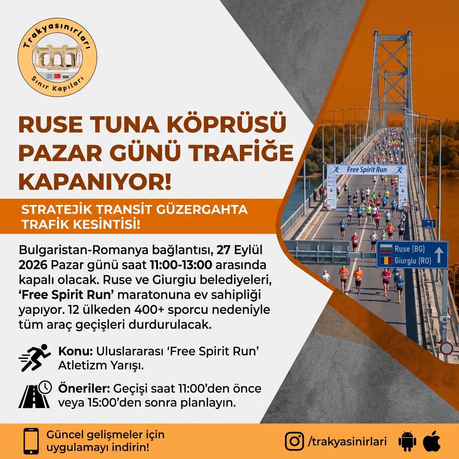 🌉 Ruse Tuna Köprüsü Pazar Günü Trafiğe Kapanıyor!