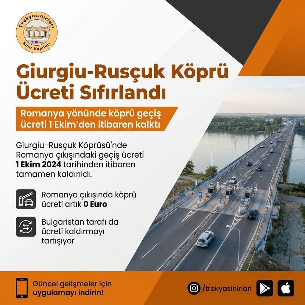 Giurgiu-Rusçuk Köprü Geçiş Ücreti Romanya Yönünde Kaldırıldı